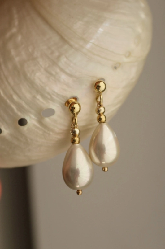 Kolczyki z perłą łezka, sea shell Talisme