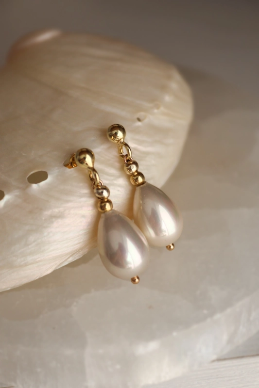 Kolczyki z perłą łezka, sea shell Talisme